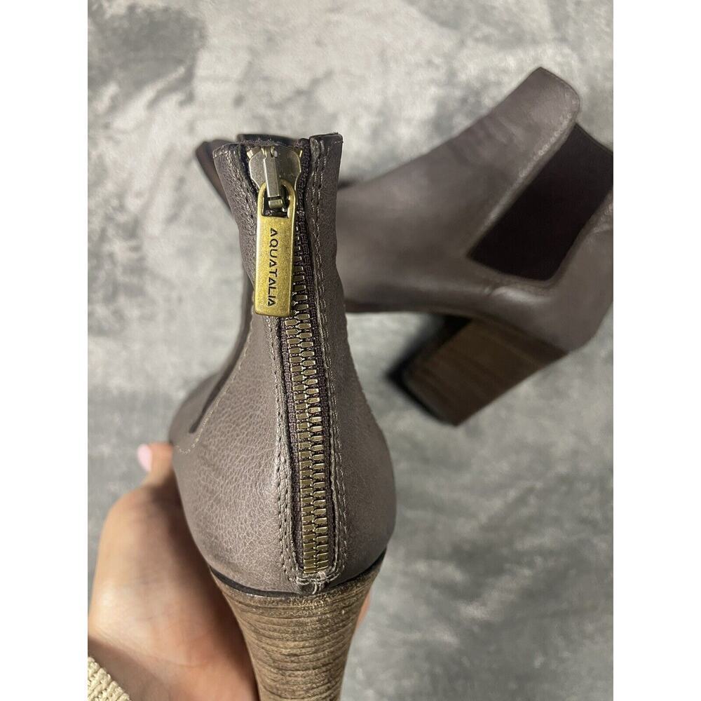 AQUATALIA Made In Italy Fairly Chelsea Brown Leather Zip Ankle Heel Booties 8.5 - Picture 3 of 7